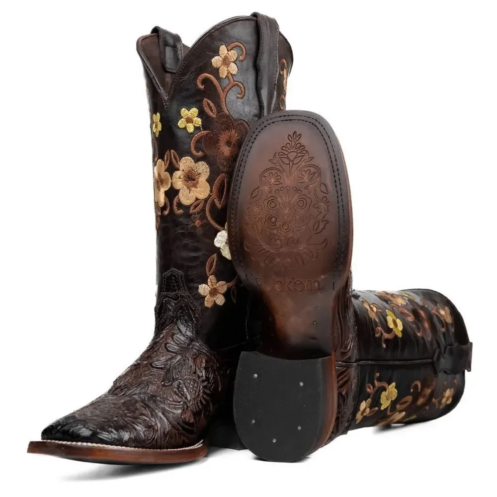 Rock’em Square Toe Cowgirl Boots Floral Daisies Size 9 / 25.5 - Picture 4 of 12